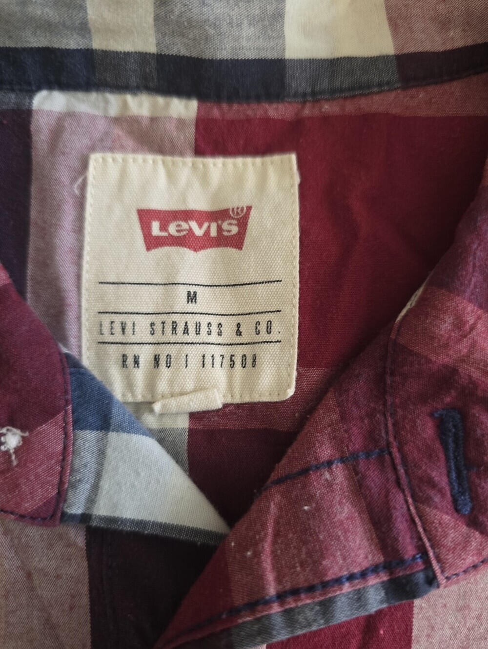Levi's Plaid Western Pearl Snap Button Up Shirt Mens Medium Red Blue - Picture 3 of 6
